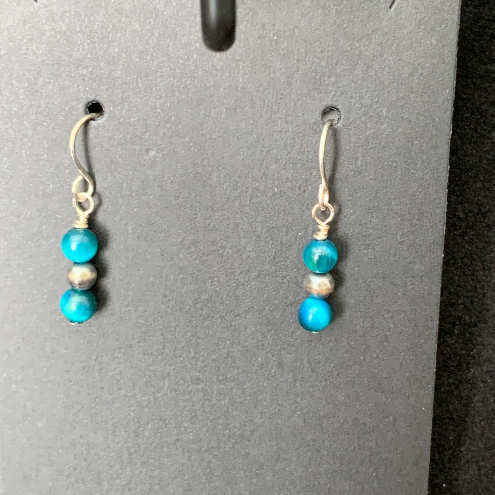 925 Sterling Silver Blue Tiger Eye Desert Pearl Dangle Earrings Southwestern